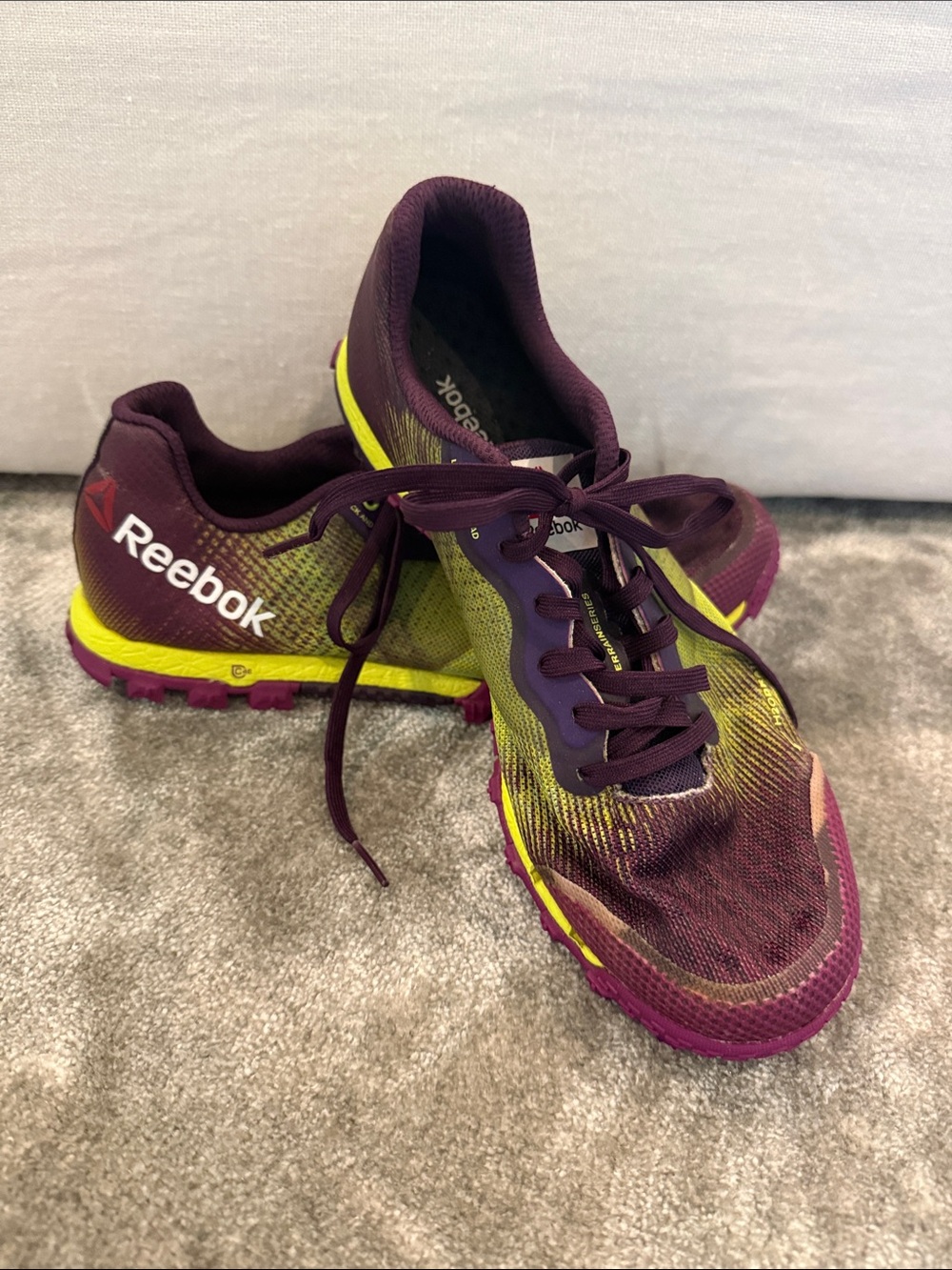 Reebok Women's Plum and Neon Yellow Trail Running Sneakers Spartan Shoes